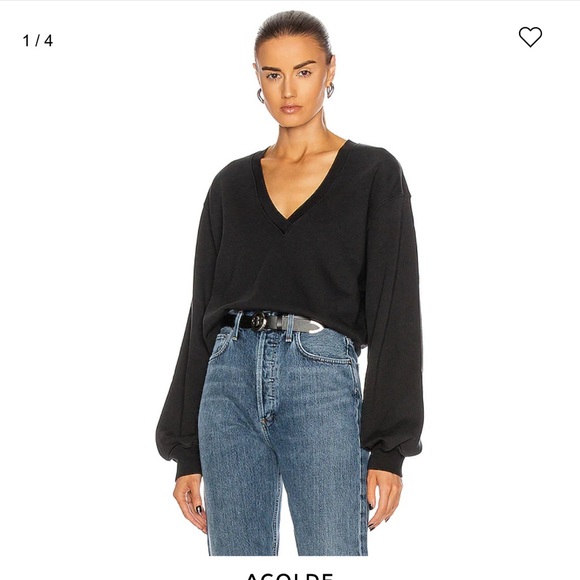 Agolde Sweaters - AGOLDE Balloon Sleeve Black 100% Cotton V Neck Sweatshirt - Small